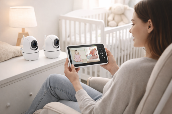 Babyphone vision nocturne – image noir et blanc sur l’écran