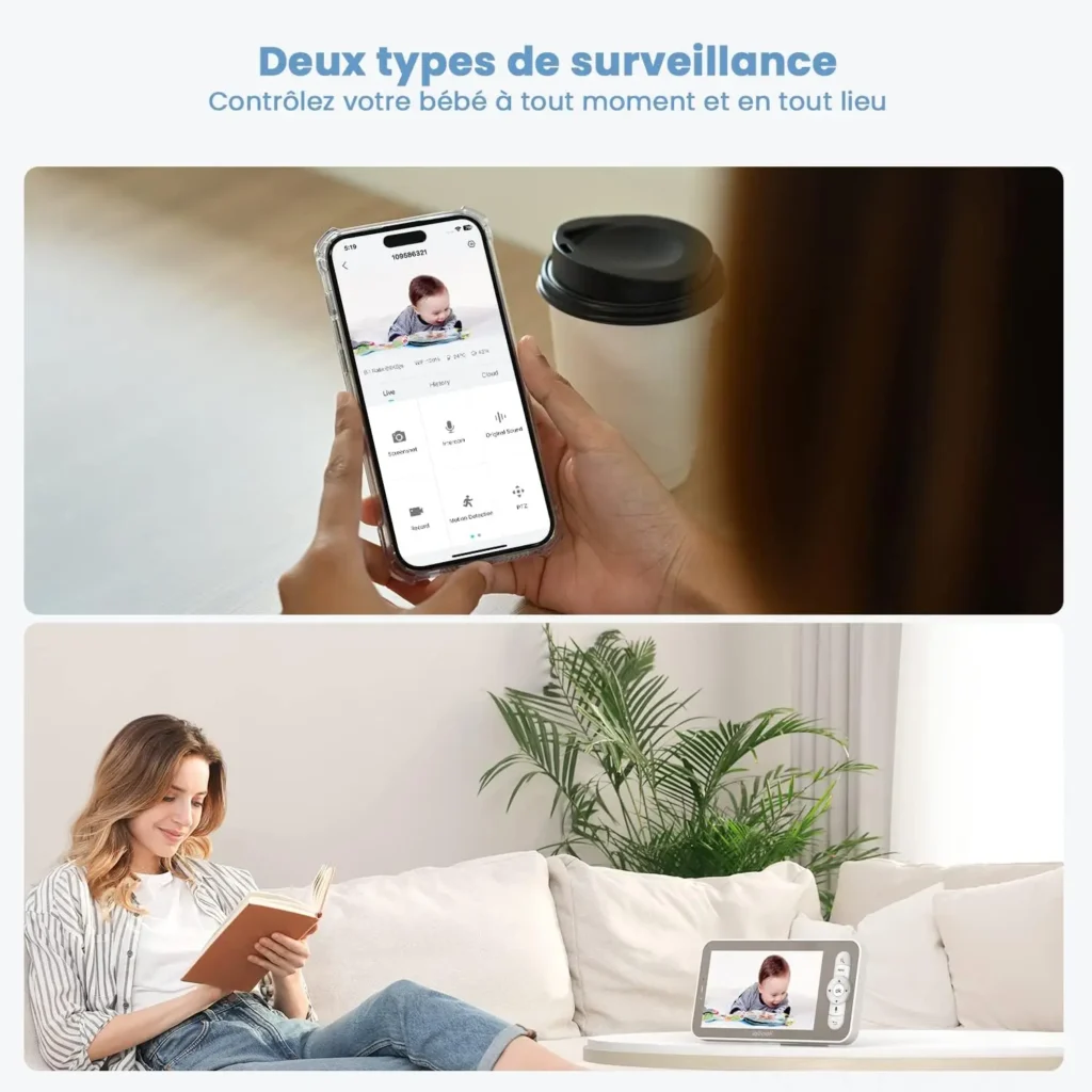 Babyphone 2 caméras 2K – Berceuses intégrées