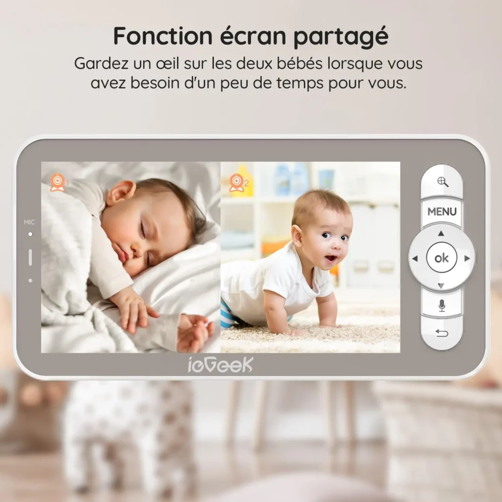 Babyphone 2 caméras 2K – Berceuses intégrées