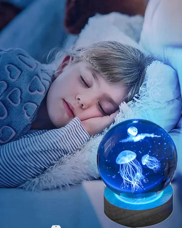 Veilleuse Méduse Cristal 3D – Lampe LED Apaisante